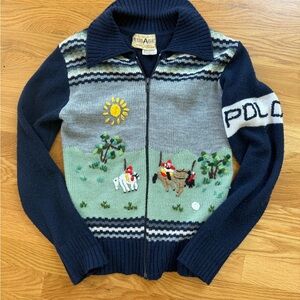 Vintage Navy and Light Gray Cardigan with Polo Horse 🐎 Design
